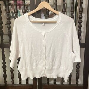 FASHION BUG Vintage Y2K White Cotton Cropped Cardigan Short Sleeve Plus Size 2X